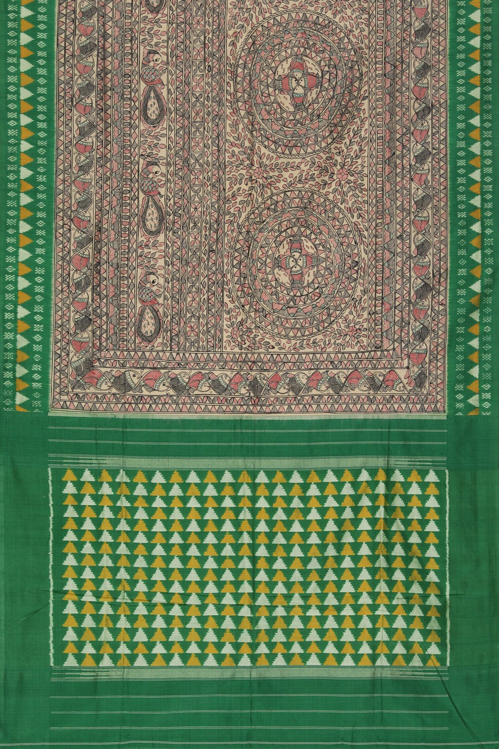 Image of Madhubani Painted Cream Saree